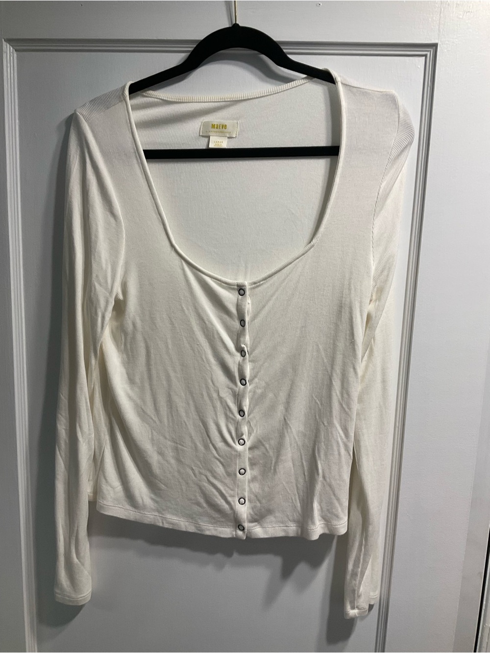 Anthropology Ivory Maeve Scoop Neck Button-Front Long Sleeve Top